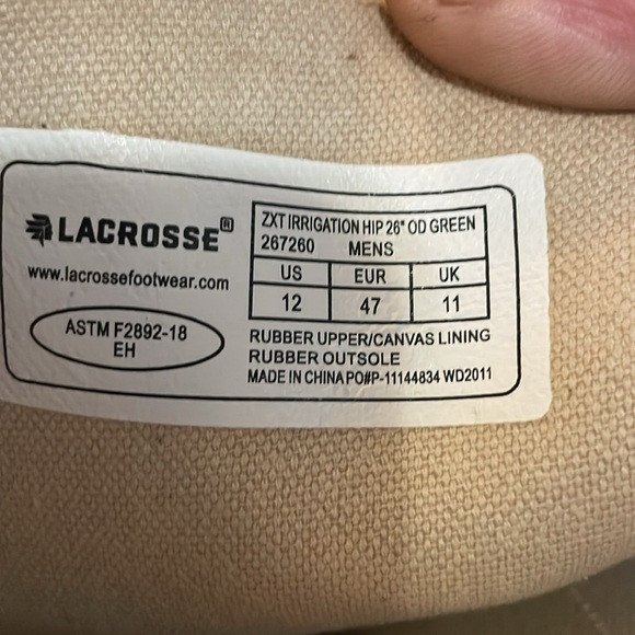 Lacrosse ZXT irrigation hip 26” OD green size us 12, rubber wader boots - Picture 12 of 16